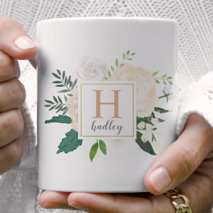 Blush-Gold-Blumenstrauß-Monogramm Kaffeetasse