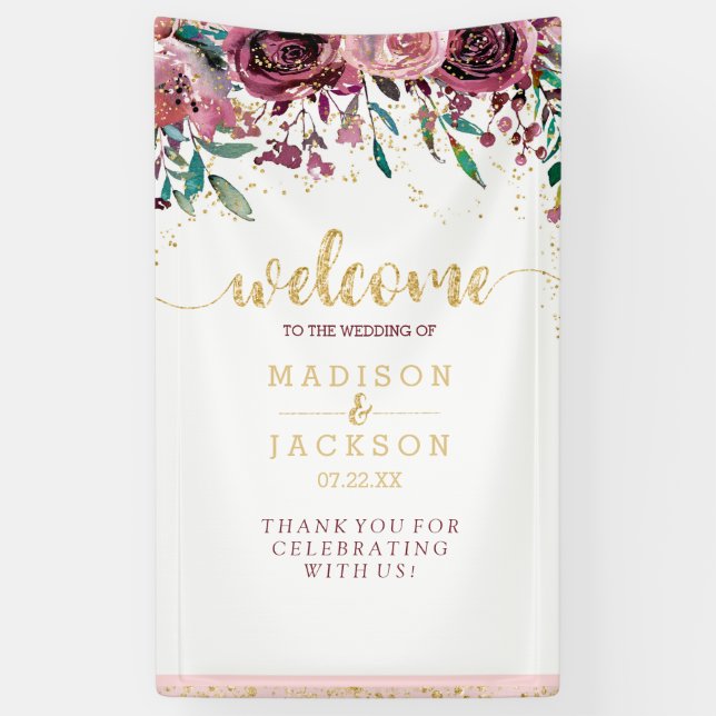 Blush & Gold Blumenzwiebeln Willkommen Banner (Vertikal)