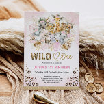 Blush Gold Boho Safari Tiere Wild One Birthday Einladung<br><div class="desc">Safari zum 1. Geburtstag mit tropischen Blätter in Rosa und Gold und einer Gruppe niedlicher Dschungeltiere</div>