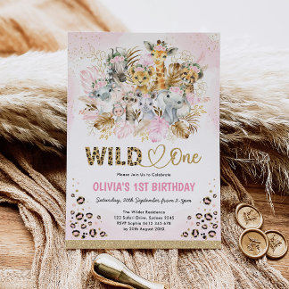 Blush Gold Boho Safari Tiere Wild One Birthday Einladung