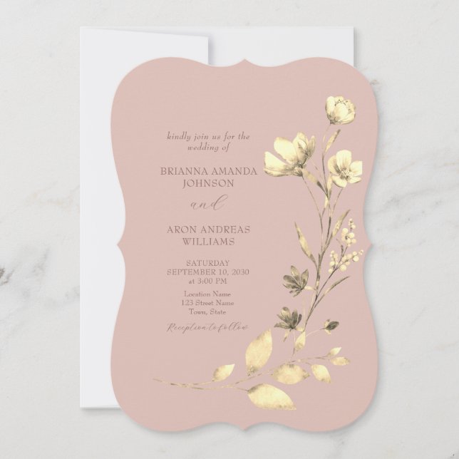 Blush Gold Bracket Floral Wedding Invitation (Devant)