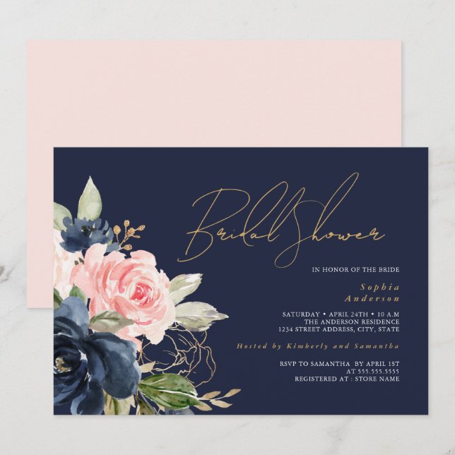 Blush Gold Brautparty Einladung (Vorne/Hinten)