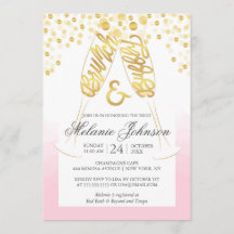 Blush Gold Bridal Brunch et Bubbly Invitation
