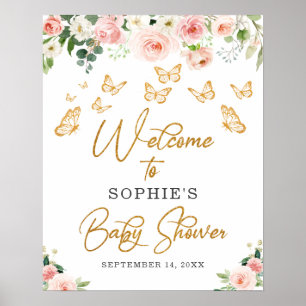 Blush Gold Butterfly Baby Dusche Begrüßungszeichen Poster