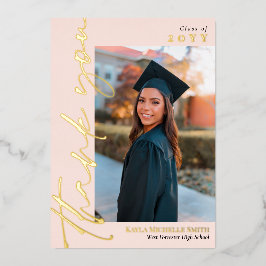 Blush Gold Calligraphy Foto Abschluss Vielen Dank Folieneinladung