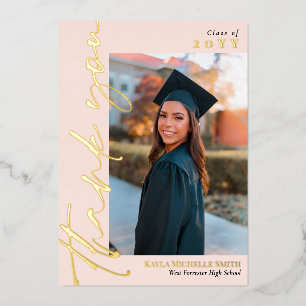 Blush Gold Calligraphy Foto Abschluss Vielen Dank Folieneinladung