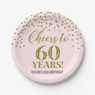 Blush Gold Confetti freut sich auf 60 Jahre Geburt Pappteller