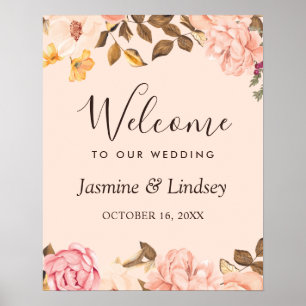 Blush Gold English Floral Wedding Willkommenszeich Poster