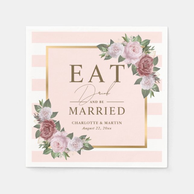 Blush Gold essen Drink und Verheiratete Blumenhoch Serviette (Vorderseite)