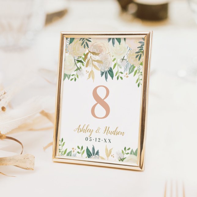 Blush Gold et Green Floral Mariage Numéro de table (Créateur téléchargé)