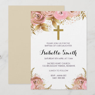 Blush Gold floral Baptême / Invitation Christening