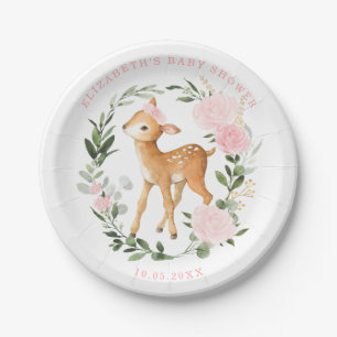 Blush Gold Floral Deer Baby Grünwald Dusche Pappteller
