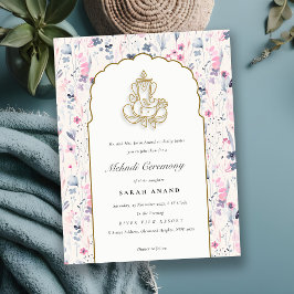 Blush Gold Floral Ganesh Indian Wedding Mehndi Begleitkarte
