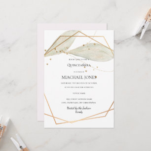 Blush Gold Floral Geometric Quinceanera Einladung