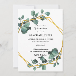 Blush Gold Floral Geometric Quinceanera Einladung