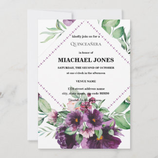 Blush Gold Floral Geometric Quinceanera Einladung