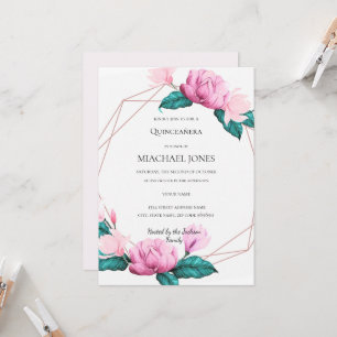 Blush Gold Floral Geometric Quinceanera Einladung