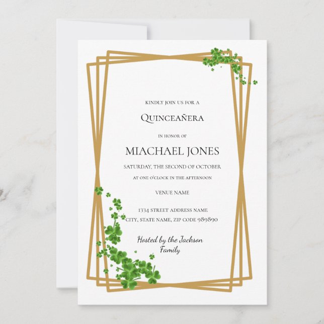Blush Gold Floral Geometric Quinceanera Einladung (Vorderseite)