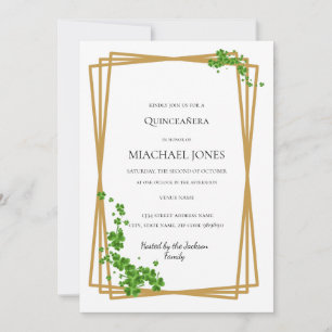Blush Gold Floral Geometric Quinceanera Einladung