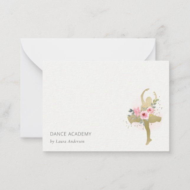 Blush Gold Floral Girl Dancer Academy Logo Mitteilungskarte (Vorderseite)