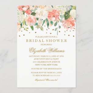 Blush Gold Floral Glitzer Brautparty Einladung