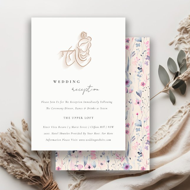 Blush Gold Floral Krishna Indian Wedding Reception Begleitkarte (Von Creator hochgeladen)