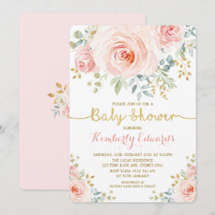 Blush Gold Floral Rose Girl Baby Dusche Einladung