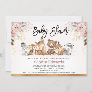 Blush Gold Floral Woodland Baby Dusche Einladung