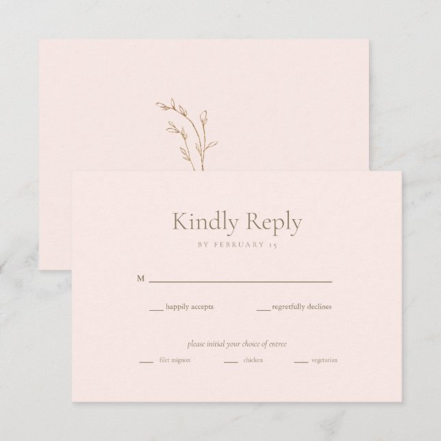 Blush Gold Foliage Wedding Response Card RSVP Karte (Vorne/Hinten)