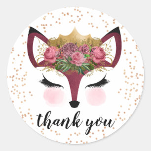 Blush & Gold Fox Princess Runder Aufkleber