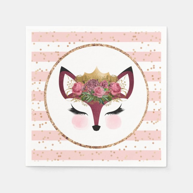 Blush & Gold Fox Princess Serviette (Vorderseite)