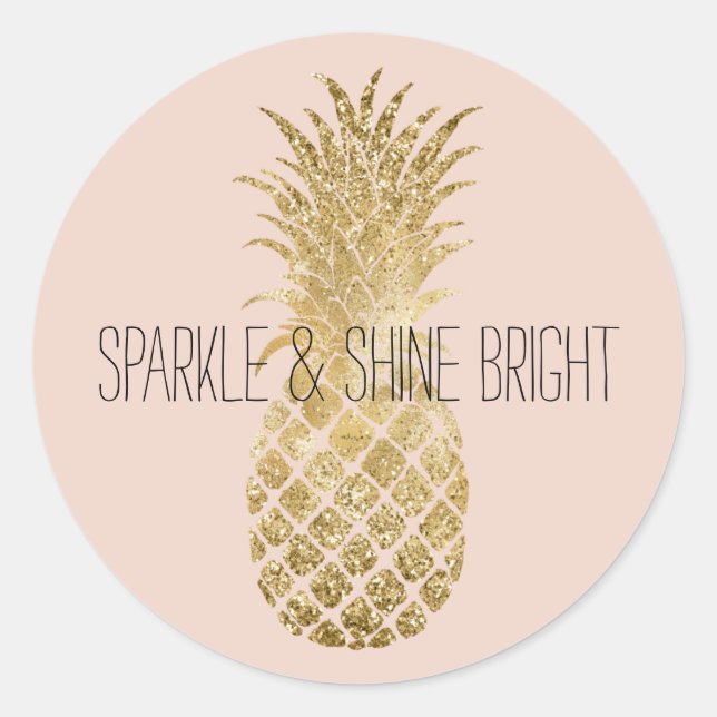 Blush Gold Glitzer Glitzy Ananas Sparkle Runder Aufkleber (Vorderseite)