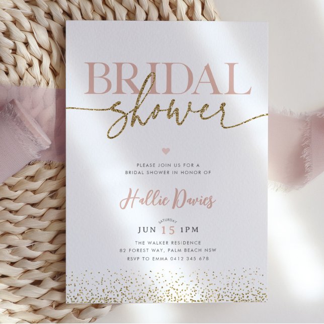 Blush Gold Glitzer Hübsch Bridal Dusche Einladung (Von Creator hochgeladen)