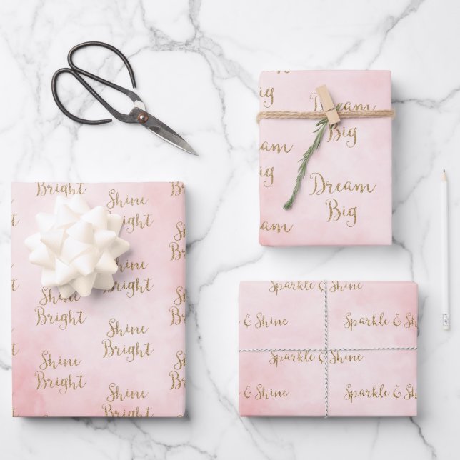 Blush Gold Glitzer Traumstrecke Airolo - Gletsch Geschenkpapier Set (Vorderseite)