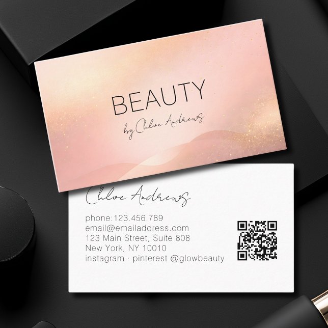 Blush Gold Glow Gradient Salon QR Code Visitenkarte (Blush Gold Glow Gradient Salon QR Code Business Card)