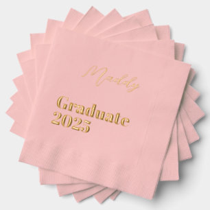Blush & Gold Graduate 2025 Party Napkins Servietten Mit Folie