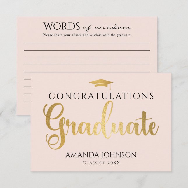 Blush Gold Graduate Words of Wisdom Abschluss Begleitkarte (Vorne/Hinten)