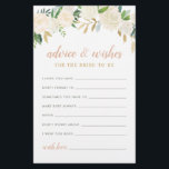 Blush Gold Green Blumenbriefe Beratung und Wünsche<br><div class="desc">Hochzeitsratgeber & Wunschnote für das Bride-to-Be mit einem eleganten, blumenfarbenen Brautparty-Design mit bemalten Rose, ranunculus Blume und Blätter in neutralen Frühlings- und Sommerfarben Weiß, Creme, Rosa, Rosa, Gold, Rose Gold und Grün. Die Rückseite der Karte ist weich mit abstrakt gebürstetem Punktmuster. Besuchen Sie unseren Shop für die koordinierende Brautdusche-Einladung Design...</div>