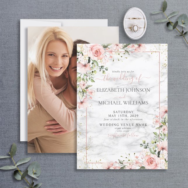 Blush Gold Greenery Dusty Pink Bloral Wedding Einladung (Von Creator hochgeladen)