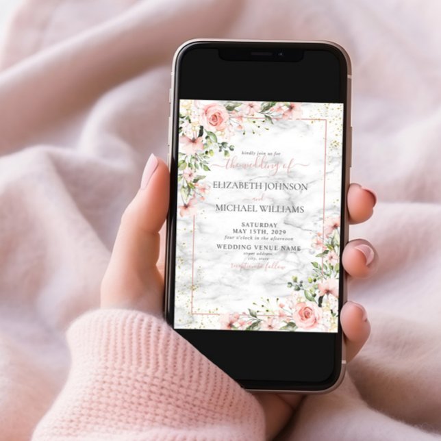 Blush Gold Greenery Dusty Pink Bloral Wedding Einladung (Von Creator hochgeladen)