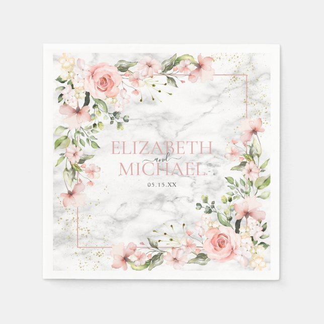 Blush Gold Greenery Dusty Pink Bloral Wedding Serviette (Vorderseite)