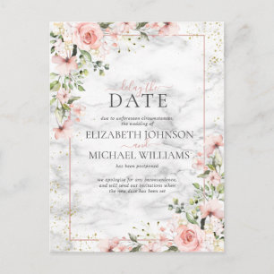 Blush Gold Greenery Dusty Pink Floral Delay Datum Postkarte