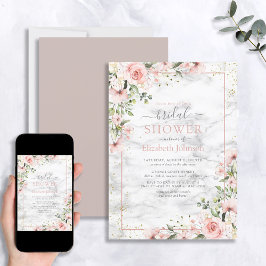 Blush Gold Greenery Dusty Pink Floral Dusche Einladung