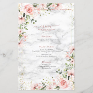 Blush Gold Greenery Dusty Pink Floral Wedding Menü