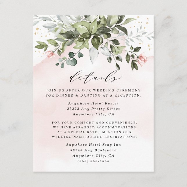 Blush Gold Greenery Succulent Dusty Blue Wedding Begleitkarte (Vorderseite)