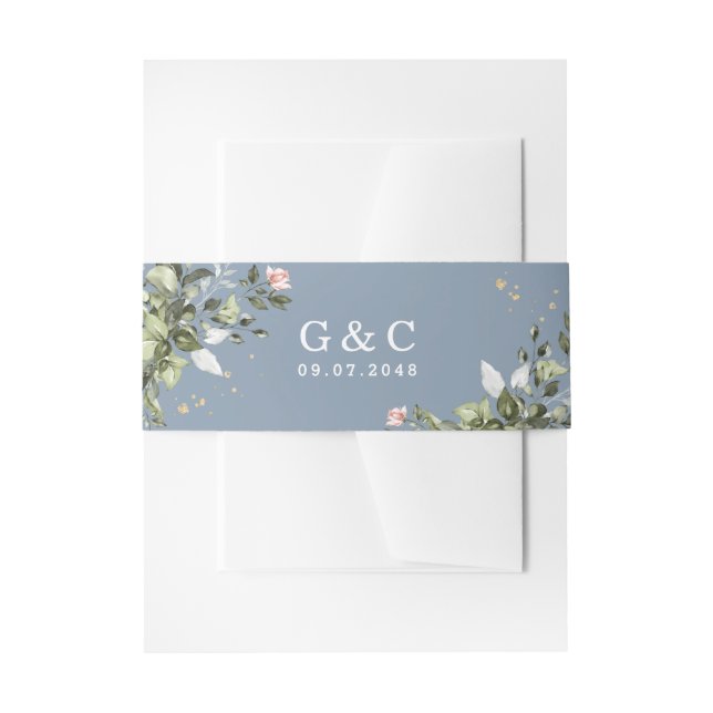 Blush Gold Greenery Succulent Dusty Blue Wedding Einladungsbanderole (Vorderseite Beispiel)