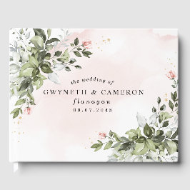 Blush Gold Greenery Succulent Dusty Blue Wedding Gästebuch
