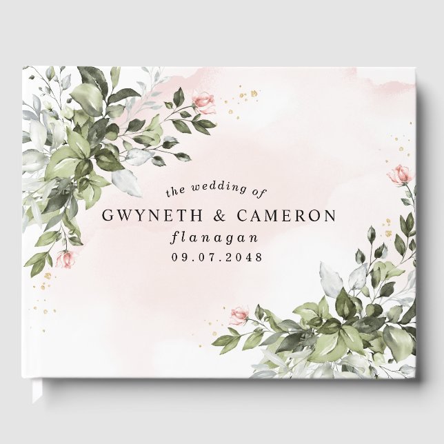 Blush Gold Greenery Succulent Dusty Blue Wedding Gästebuch (Vorderseite)