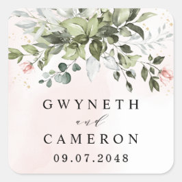Blush Gold Greenery Succulent Dusty Blue Wedding Quadratischer Aufkleber