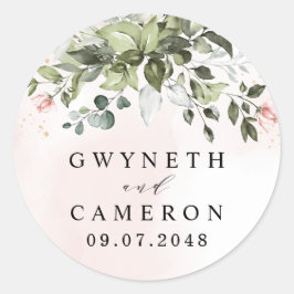 Blush Gold Greenery Succulent Dusty Blue Wedding Runder Aufkleber